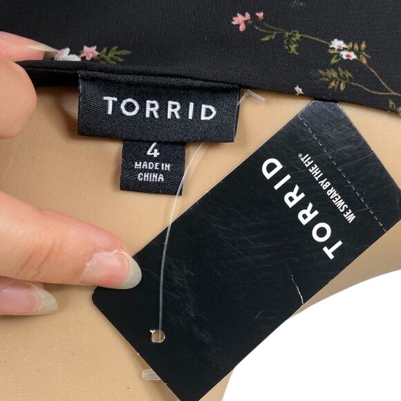 Torrid NWT Black Floral Bird Chiffon Ruffle Faux Wrap Dress SZ 4X - Picture 13 of 15